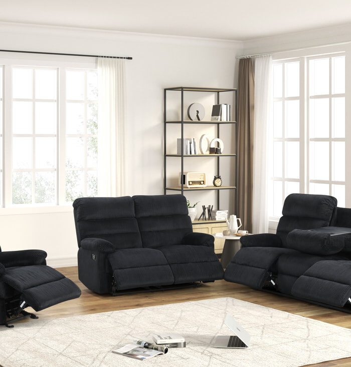 3-Piece Black Reclining Sofa Set – Recliner, Loveseat, and Sofa