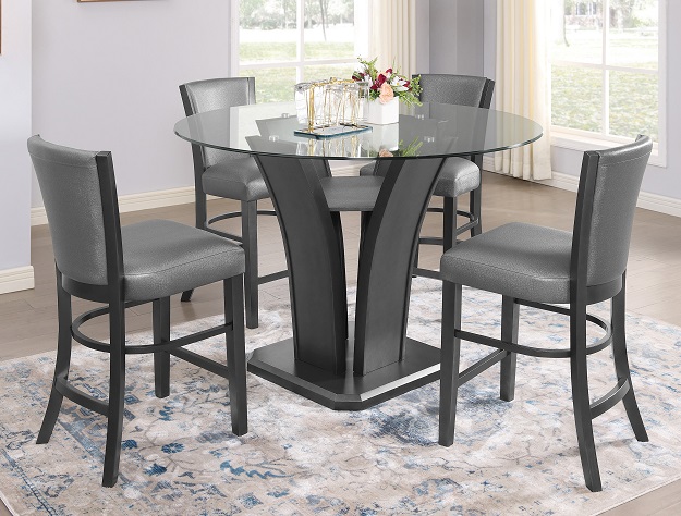 5-Piece Round Glass Counter Height Dining Set with Upholstered Chairs