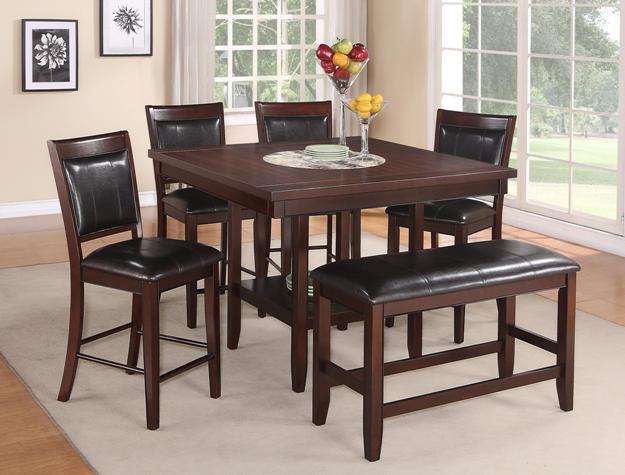 6-Piece Counter Height Dining Table Set with Upholstered Chairs & Bench