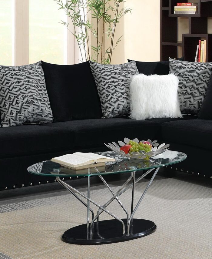 Black Sectional Sofa with Nailhead Trim & Accent Pillows