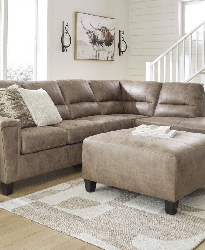 Brown Faux Leather Sectional Sofa with Matching Ottoman