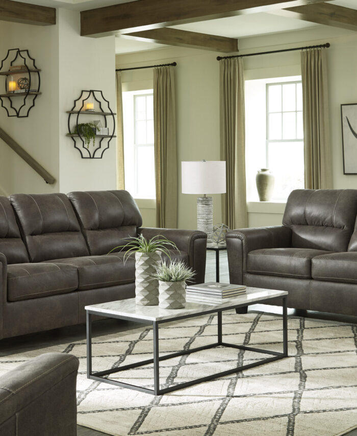 Brown Leather Living Room Set – Sofa & Loveseat