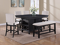 Counter Height Dining Set with Storage, Wine Rack, Cushioned Chairs & Bench