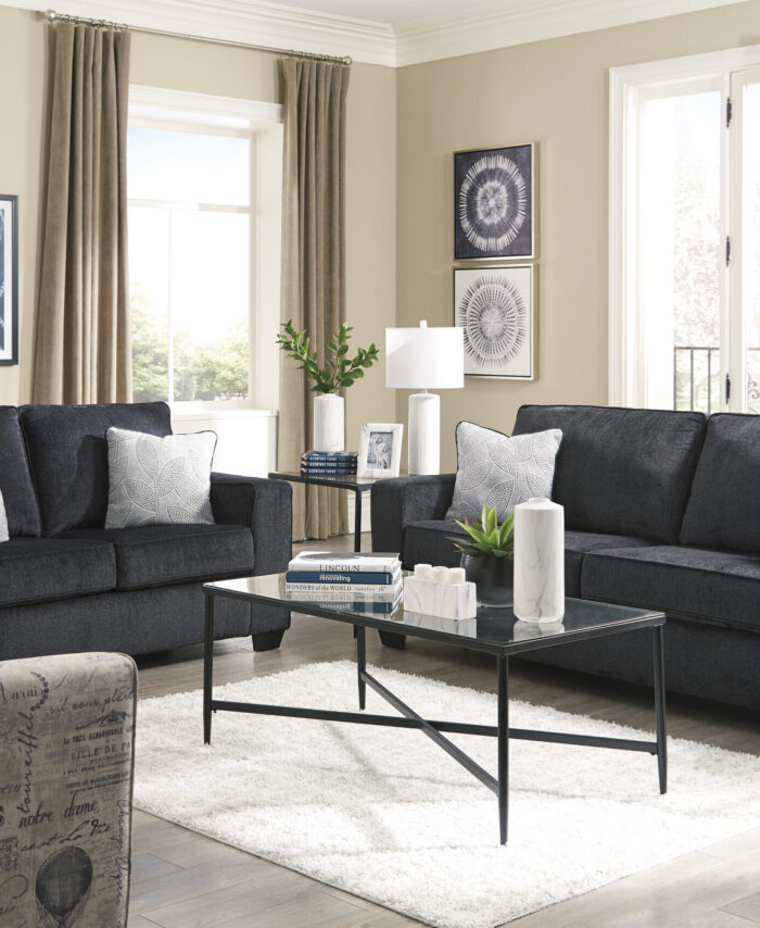 Dark Charcoal Fabric Sofa & Loveseat Set with Accent Pillows