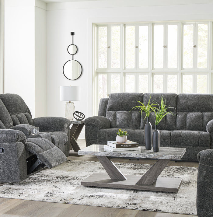 Dark Gray Fabric Reclining Sofa, Loveseat, and Recliner Set – Plush Motion Comfort