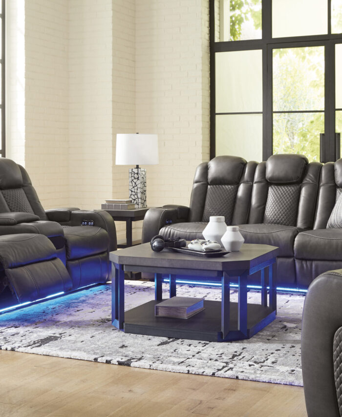 Dark Gray Reclining Sofa & Loveseat Set with LED Lighting