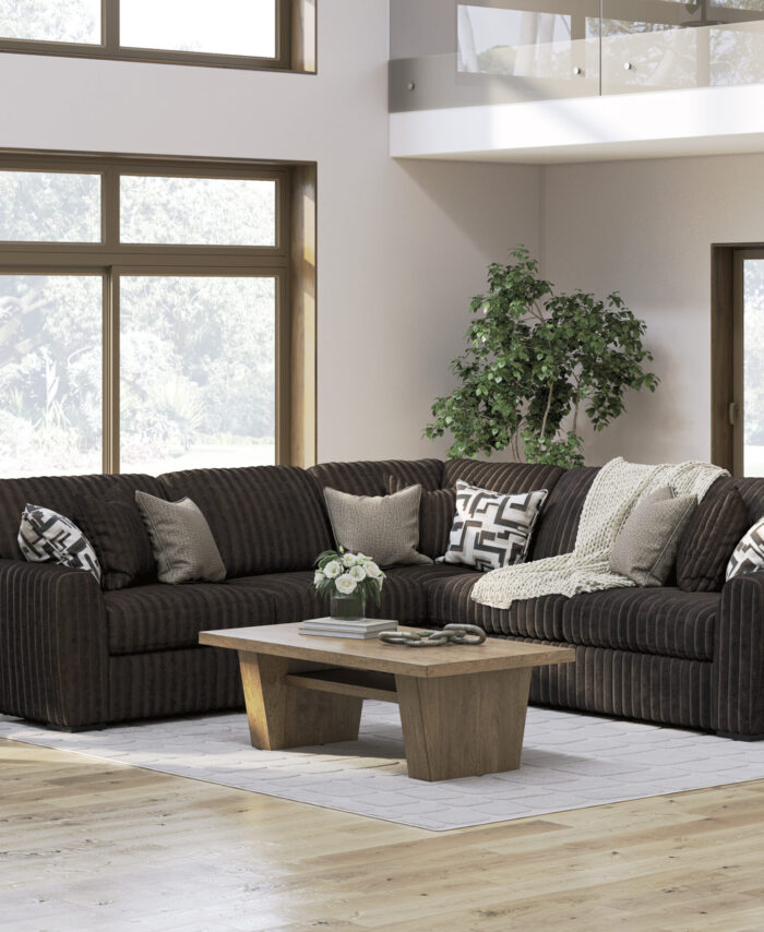 Dark Striped Fabric Sectional Sofa – Spacious Comfort & Modern Style