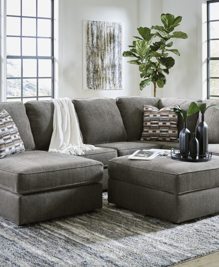 Gray Fabric Sectional Sofa with Chaise and Ottoman