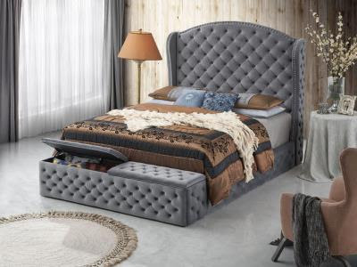 Gray Upholstered Tufted Storage Bed with Curved Headboard