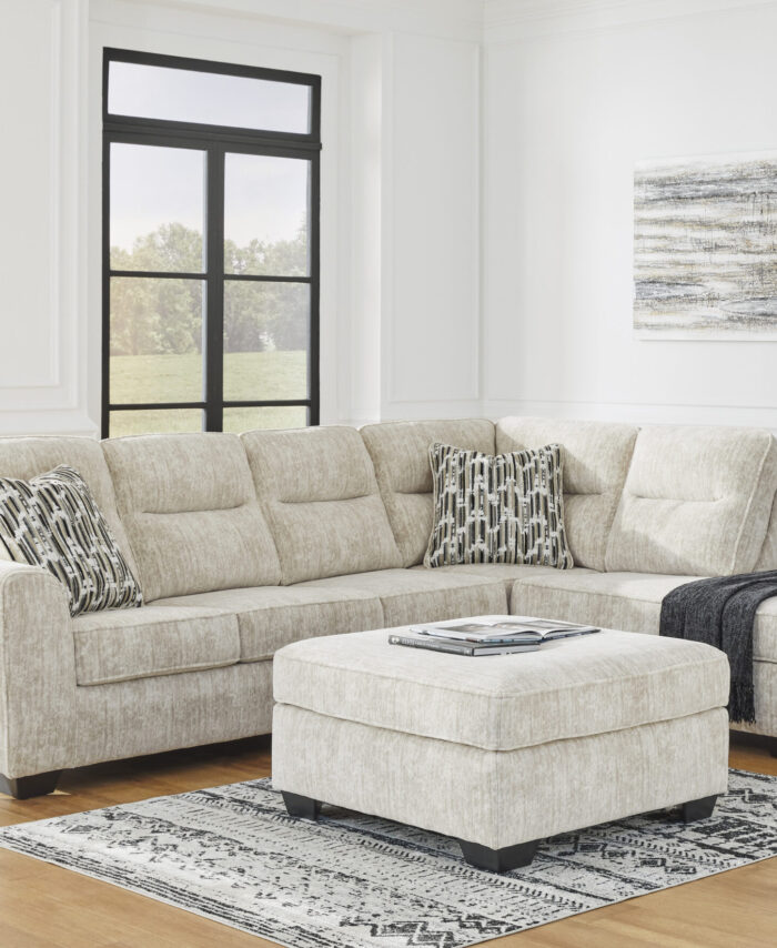 Light Cream Sectional Sofa with Matching Ottoman – Modern Living