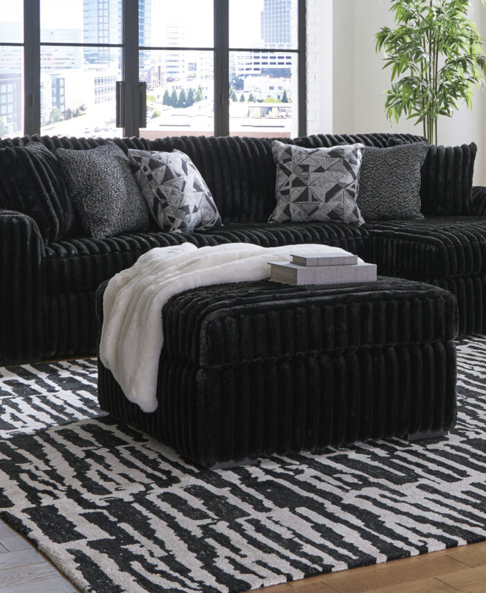 Modern Black Corduroy Sectional Sofa with Ottoman