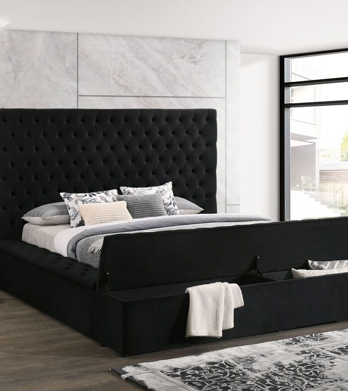 Modern Black Tufted Upholstered Storage Bed with Drawers