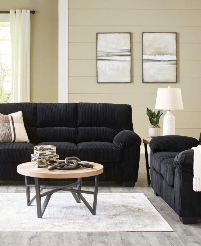 Modern Black Upholstered Sofa and Loveseat Living Room Set