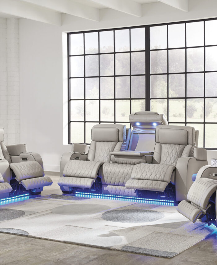 Modern Power Reclining Sofa Set with LED Lighting