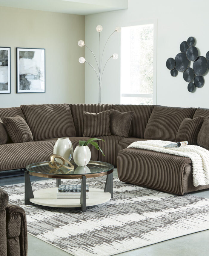 Oversized Brown Corduroy Sectional Sofa with Chaise
