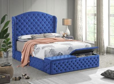 Royal Blue Upholstered Tufted Storage Bed with Curved Headboard